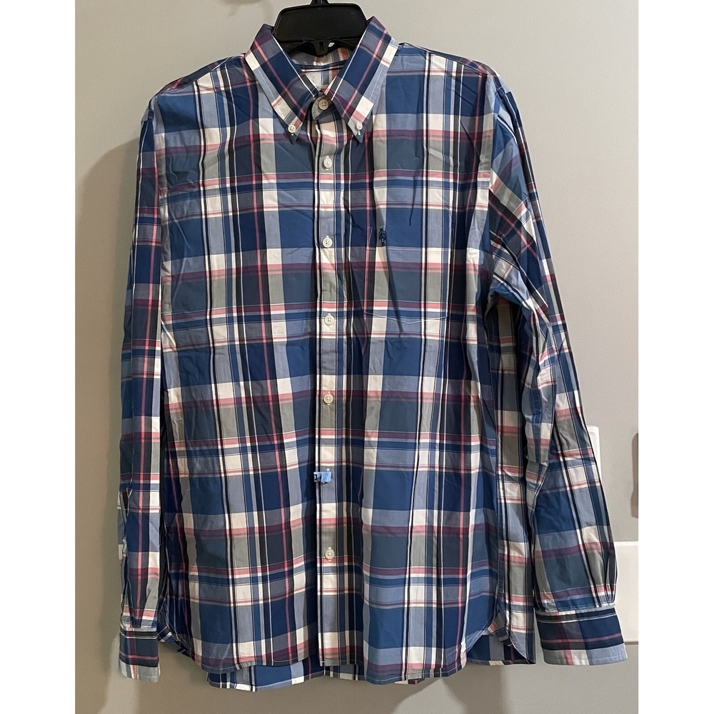 Brooks Brothers Shirt Red Fleece Plaid Button Down Long Sleeve Cotton Large